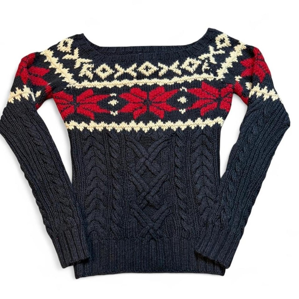 Polo Ralph Lauren Hand Knit Fair Isle Sweater cotton Wool Cashmere medium